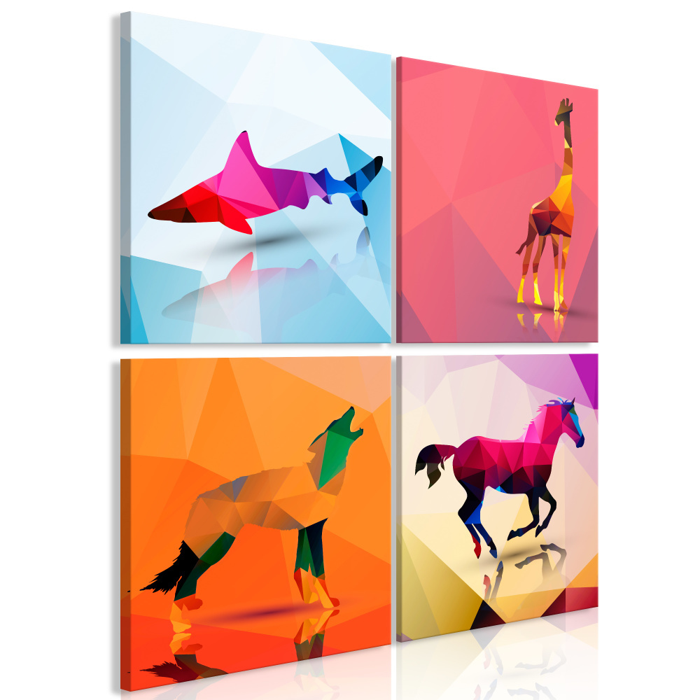 Schilderij - Geometrische dieren, 4 delen