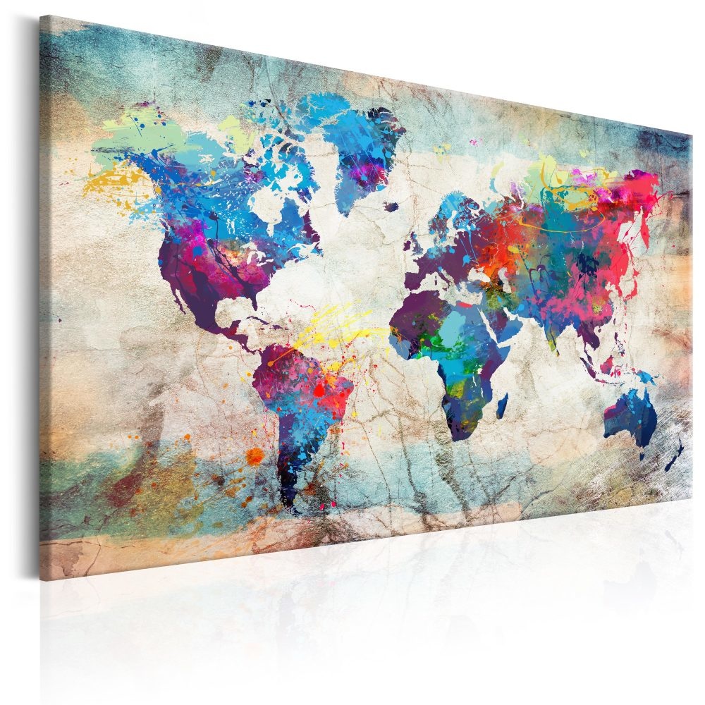 Schilderij - Wereldkaart , Kleurrijke Gekte II
