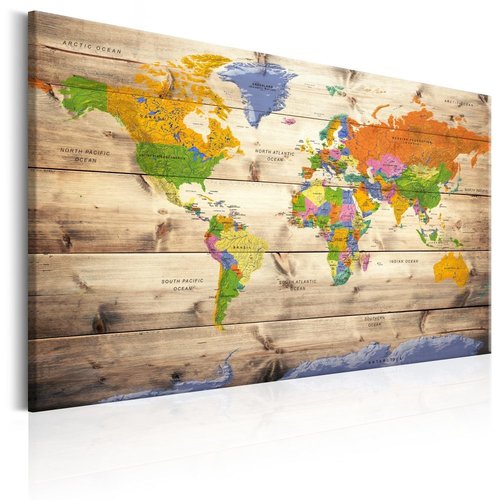 Schilderij - Wereldkaart , Wereld Hout , Houtlook - VOF