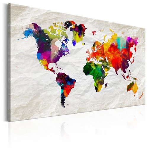 Berg statistieken gevolgtrekking Schilderij - Wereldkaart , Kleurrijke Gekte - Karo-art VOF