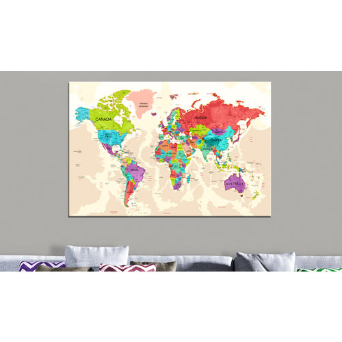 Schilderij - Wereldkaart , Landen in Kleur