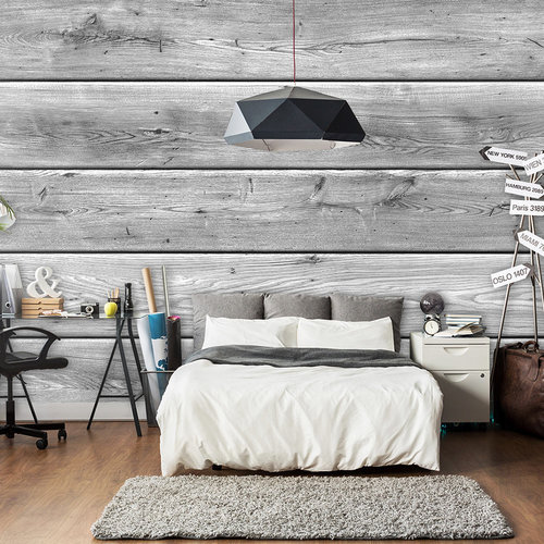 Fotobehang -  Grijze planken , houtlook, premium print vliesbehang