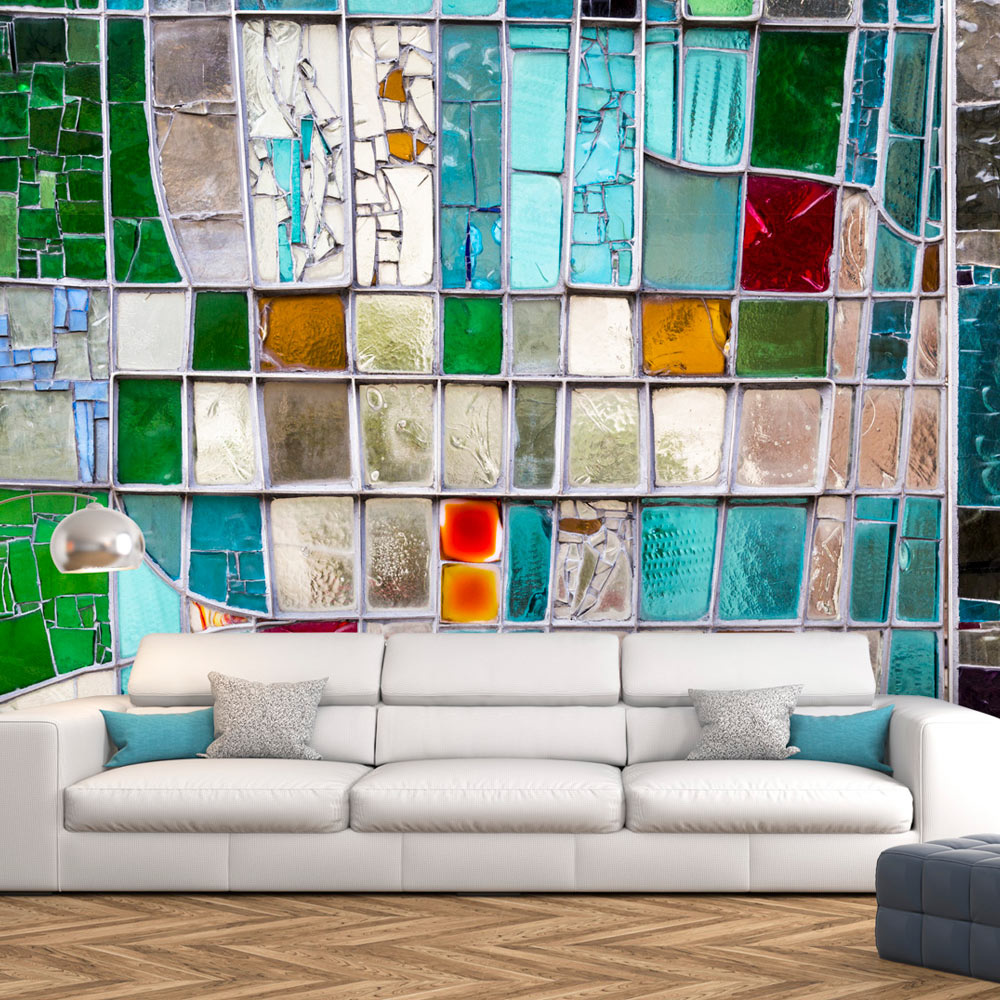 Fotobehang - Turquoise gekleurd glas, premium print vliesbehang afbeelding