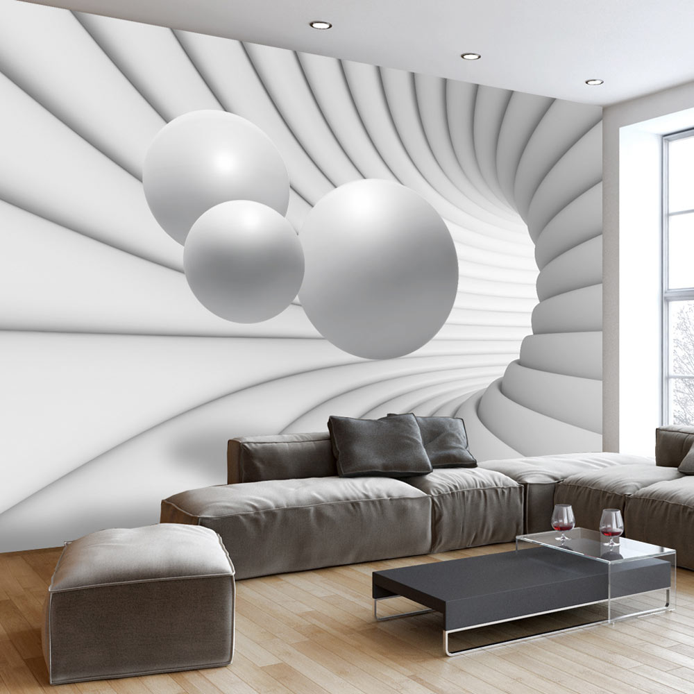 Fotobehang -Race door de tunnel. witte ballen, premium print vliesbehang afbeelding