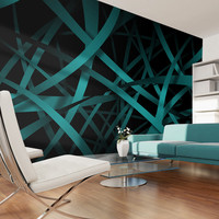 Fotobehang -Donkere achtergrond van een turquoise net Fotobehang -Donkere achtergrond van een turquoise net