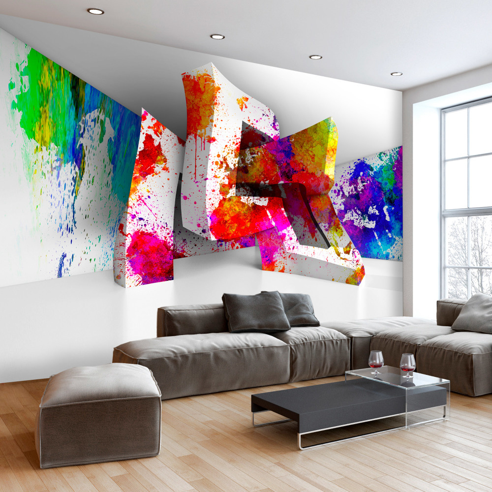 Fotobehang - Kleurrijke 3 D vormen, premium print vliesbehang afbeelding