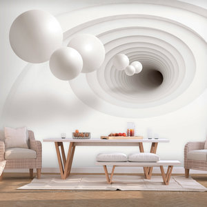 Fotobehang -Witte ballen in een witte tunnel, premium print vliesbehang