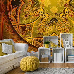 Fotobehang - Mandala: Oranje Poëzie, premium print vliesbehang