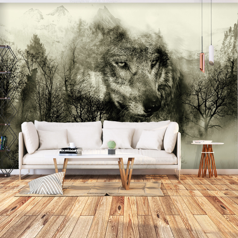 Fotobehang - Wolf in de bergen II, premium print vliesbehang