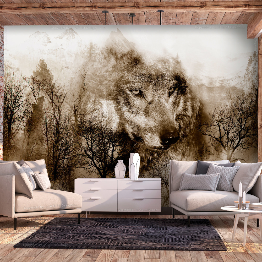 Fotobehang - Wolf in de bergen III, premium print vliesbehang afbeelding