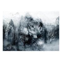 Fotobehang - Wolf in de bergen , Zwart Wit, premium print vliesbehang Fotobehang - Wolf in de bergen , Zwart Wit, premium print vliesbehang