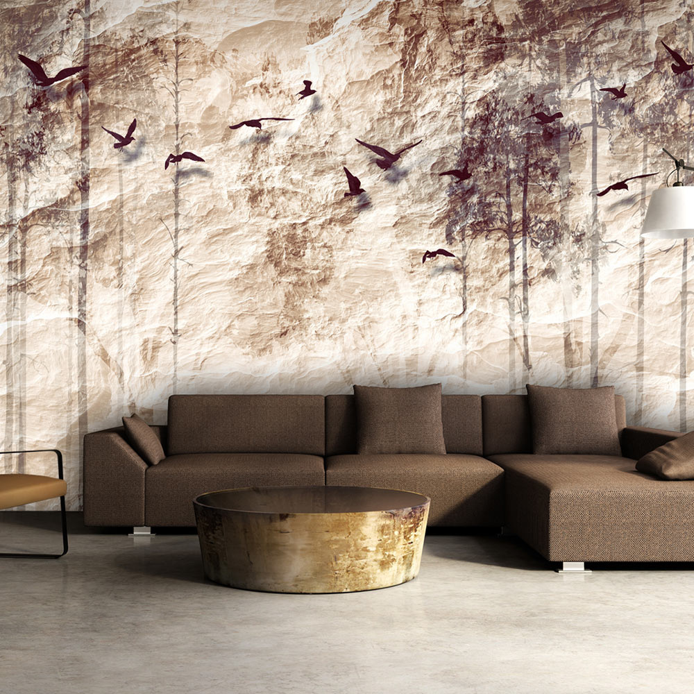 Fotobehang - Vogels in de lucht , Vergeeld Papierlook, premium print vliesbehang afbeelding