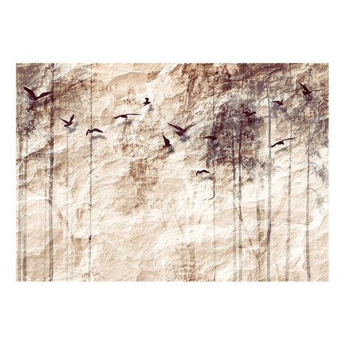 Fotobehang - Vogels in de lucht , Vergeeld Papierlook, premium print vliesbehang