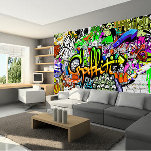 Fotobehang - Kleurrijke Graffiti op de muur, premium print vliesbehang