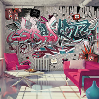 Fotobehang - Chaos in Graffiti: hey You!, premium print vliesbehang