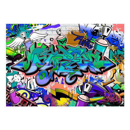Fotobehang - Graffiti: Chaos in Blauw, premium print vliesbehang Fotobehang - Graffiti: Chaos in Blauw, premium print vliesbehang