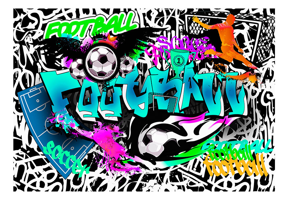 Fotobehang -Passie voor Voetbal , Football II , Graffiti, 5 maten, premium print vliesbehang, instructies bijgevoegd, voor woonkamer en slaapkamer afbeelding