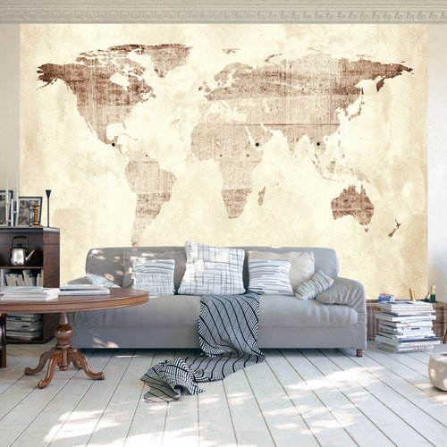 Fotobehang - Beige wereldkaart, premium print vliesbehang