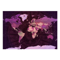 Fotobehang - Paarse wereldkaart , premium print vliesbehang