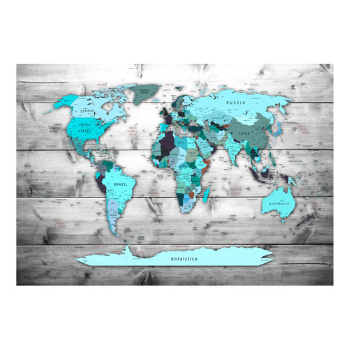 Fotobehang - Wereldkaart blauwe continenten, premium print vliesbehang, 5 maten, geen behangtafel nodig, eenvoudig aan te brengen, instructies bijgevoegd