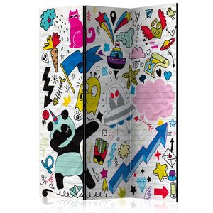 Vouwscherm / Kamerscherm - Energieke panda, kinderkamer 135x172cm, gemonteerd geleverd, dubbelzijdig geprint