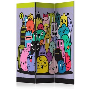 Vouwscherm / Kamerscherm - Kleurrijke Monsters 135x172cm, gemonteerd geleverd, dubbelzijdig geprint
