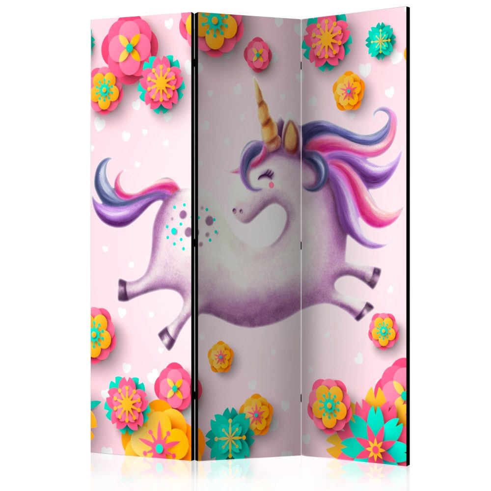 Vouwscherm / Kamerscherm - Blije eenhoorn, kinderkamer 135x172cm, gemonteerd geleverd, dubbelzijdig geprint afbeelding