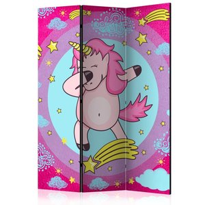 Vouwscherm / Kamerscherm - Dansende eenhoorn, kinderkamer 135x172cm, gemonteerd geleverd, dubbelzijdig geprint