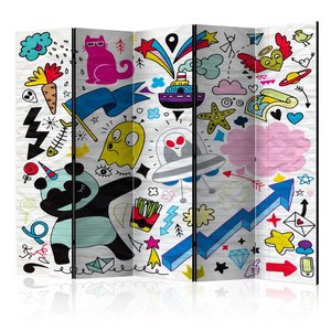 Vouwscherm / Kamerscherm - Energieke panda gemonteerd geleverd, dubbelzijdig geprint 225x172 cm