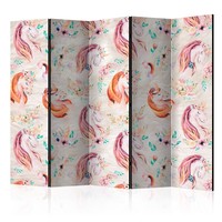 Vouwscherm / Kamerscherm - Eenhoorns in pastel kleuren gemonteerd geleverd, dubbelzijdig geprint 225x172 cm Vouwscherm / Kamerscherm - Eenhoorns in pastel kleuren gemonteerd geleverd, dubbelzijdig geprint 225x172 cm