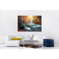 Schilderij - Waterval in bos, herfst, 2 maten , Multikleur , Wanddecoratie Karo-art Schilderij - Waterval in bos, herfst, 2 maten , Multikleur , Wanddecoratie