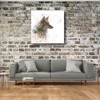 Karo-art Schilderij - Wolf , 3 maten , Beige bruin , Wanddecoratie