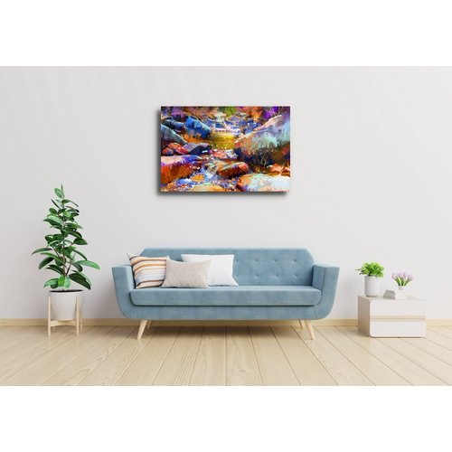 Karo-art Schilderij - Waterval met kleurrijke stenen (digitale kunst) , multikleur , 2 maten , Premium print