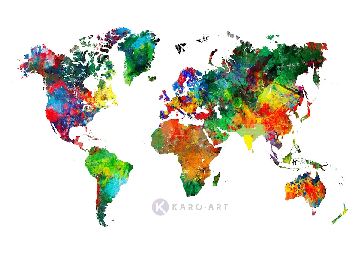 Schilderij - Wereld in kleuren, wereldkaart afbeelding