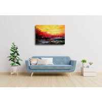 Karo-art Schilderij - Zonsondergang (print van handgeschilderd) , Multikleur , Wanddecoratie