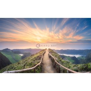 Karo-art Schilderij - Ponta Delgada, Azoren, zonsondergang , Multikleur , 2 maten , Wanddecoratie