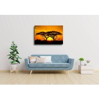 Karo-art Schilderij - Zonsondergang in Afrika , 2 maten , Oranje zwart , Wanddecoratie