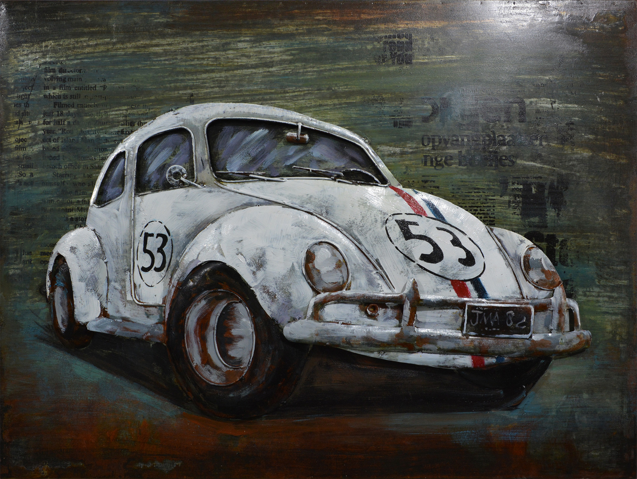 Schilderij - Metaalschilderij - Oldtimer Kever, 60x80 afbeelding