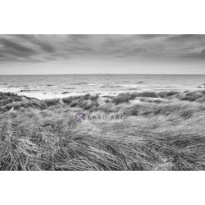 Karo-art Schilderij - De Noordzee en duinen in zwart en wit, premium print, 2 maten , Wanddecoratie