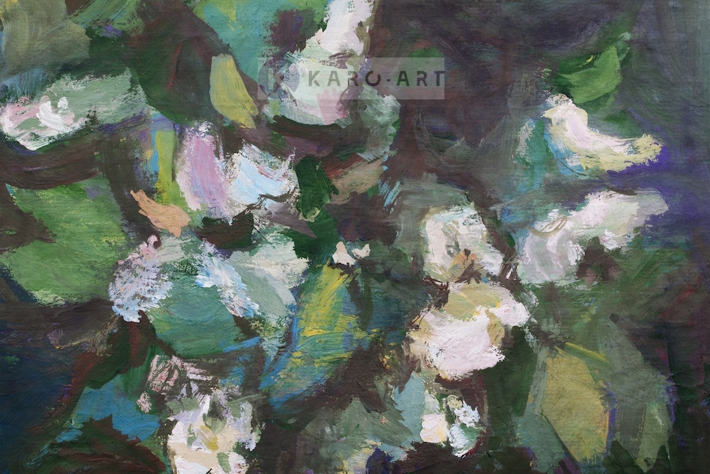 Schilderij - Voorjaarsbloemen, olieverf schilderij geprint op canvas, premium print, 3 maten , Multikleur afbeelding