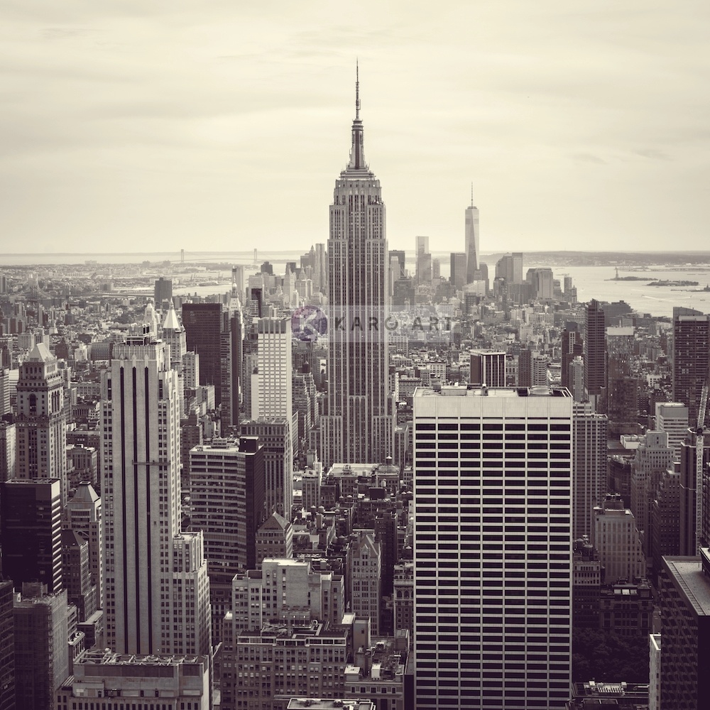 Schilderij - Empire state building, New York, zwart/wit, premium print, 3 maten afbeelding