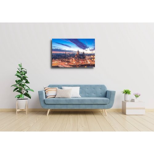 Karo-art Schilderij - Nacht skyline  centrum van Amsterdam, premium print, 3 maten , Multikleur