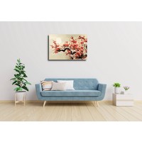 Karo-art Schilderij - Pruimenbloesem, rood, geel , 2 maten , Premium print, Wanddecoratie, Eyecatcher aan de muur