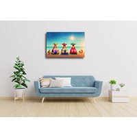 Karo-art Schilderij - Drie gezellige dames op het strand, Multikleur , 2 maten , Premium print