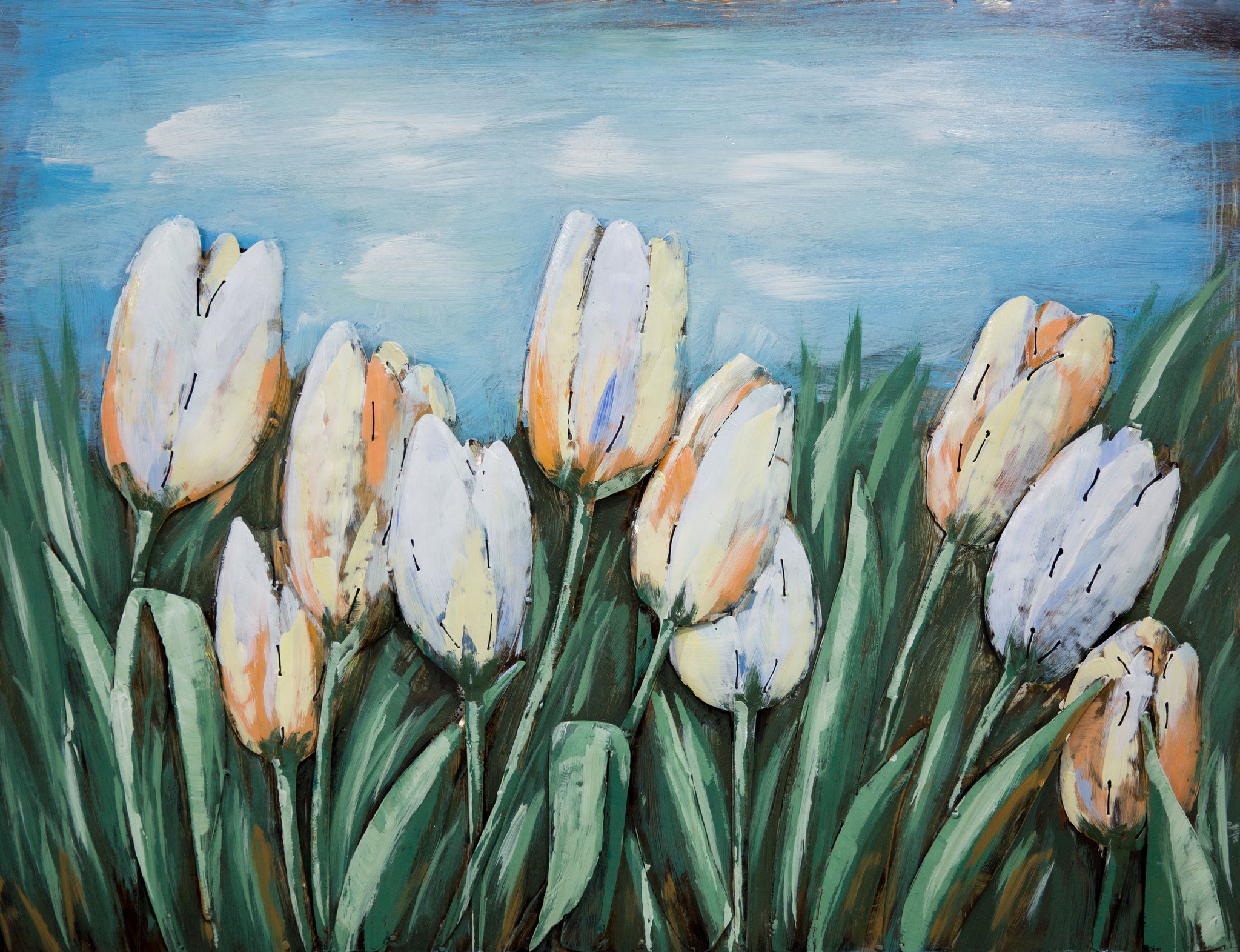 Schilderij - Metaalschilderij - Hollandse Tulpen, 60x80 afbeelding