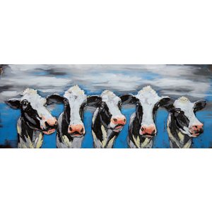 Schilderij - Metaalschilderij - Blije Koeien, 60x150