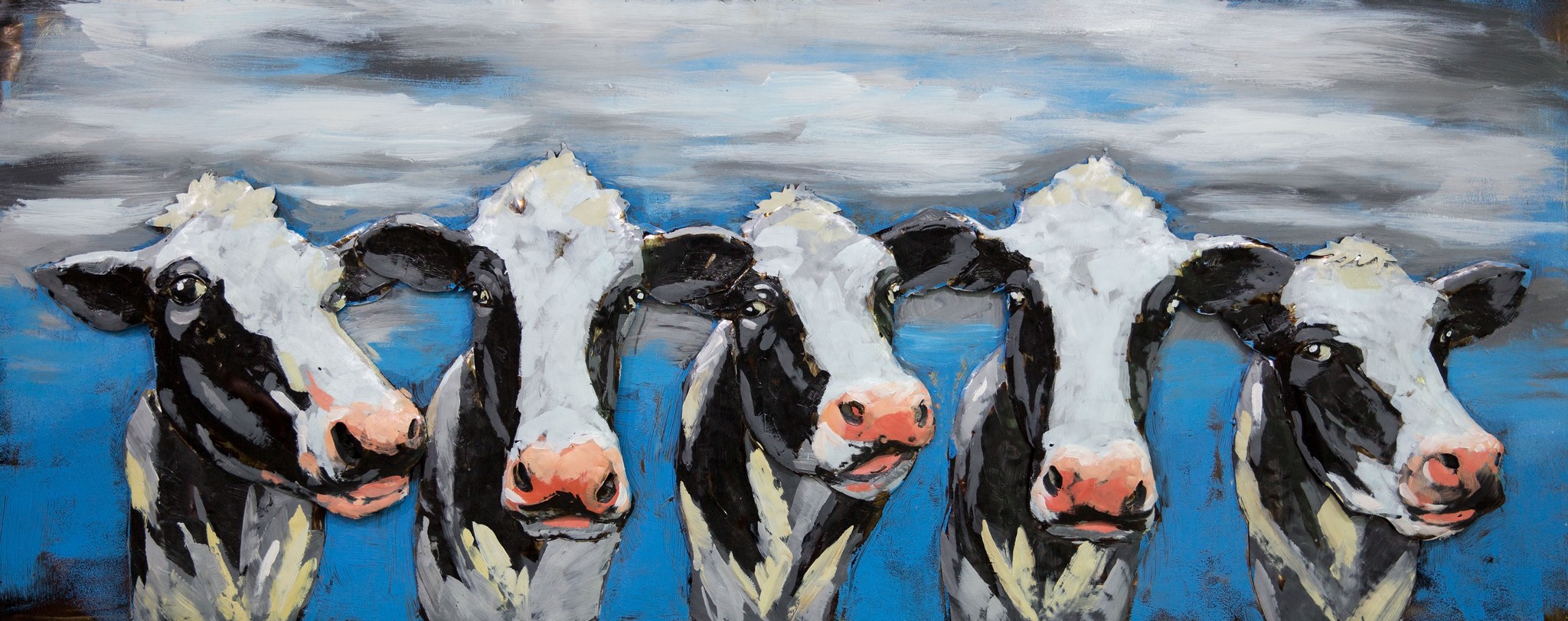 Schilderij - Metaalschilderij - Blije Koeien, 60x150 afbeelding