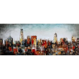 Schilderij - Handgeschilderd - Stads Skyline, 60x150