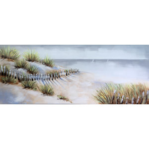 Schilderij - Handgeschilderd - Strandzicht, 60x150