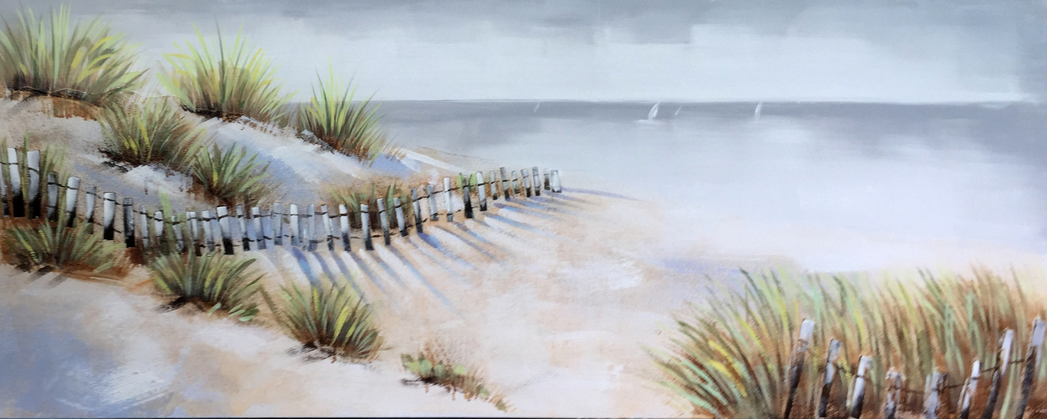 Schilderij - Handgeschilderd - Strandzicht, 60x150 Schilderij - Handgeschilderd - Strandzicht, 60x150